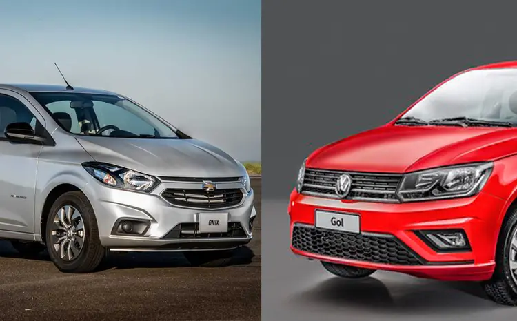 Chevrolet Ônix e Volkswagen Gol: as três primeiras posições do ranking, que menos desvalorizam, são ocupadas por versões do Onix. (Montagem/EXAME/Divulgação)