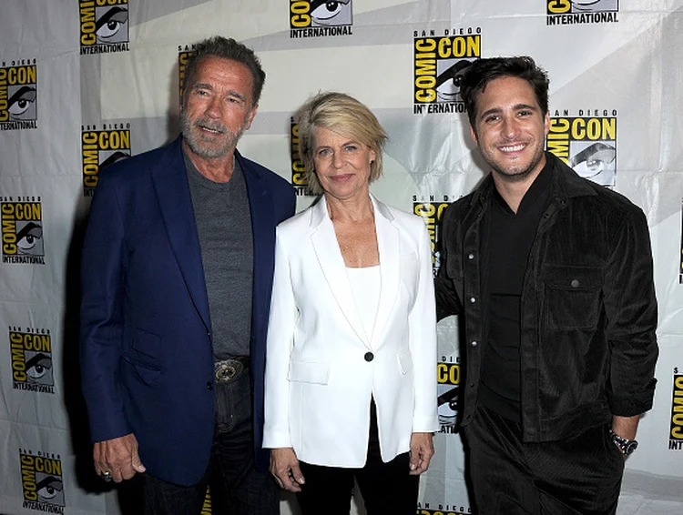 Exterminador do Futuro: Arnold Schwarzenegger, Linda Hamilton e Diego Boneta anunciaram durante a Comic-Con em San Diego o retorno com "O Exterminador do Futuro: Dark Fate" (Albert L. Ortega/Getty Images)