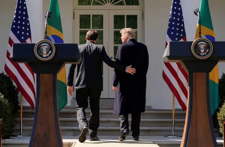 Bolsonaro e Trump: dois presidentes em sintonia em temas como meio ambiente, comércio mundial e Oriente Médio (Kevin Lamarque/Reuters)