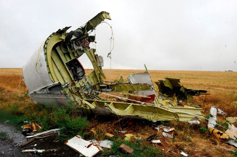 Voo MH17: Destroços do boeing que caiu em território ucraniano após ser atingido por míssil (Sara MAGNIETTE/AFP)