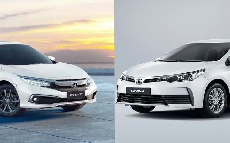 Honda Civic e Toyota Corolla: modelos competem na mesma categoria e são vendidos na mesma faixa de preço (Honda e Toyota/Divulgação)