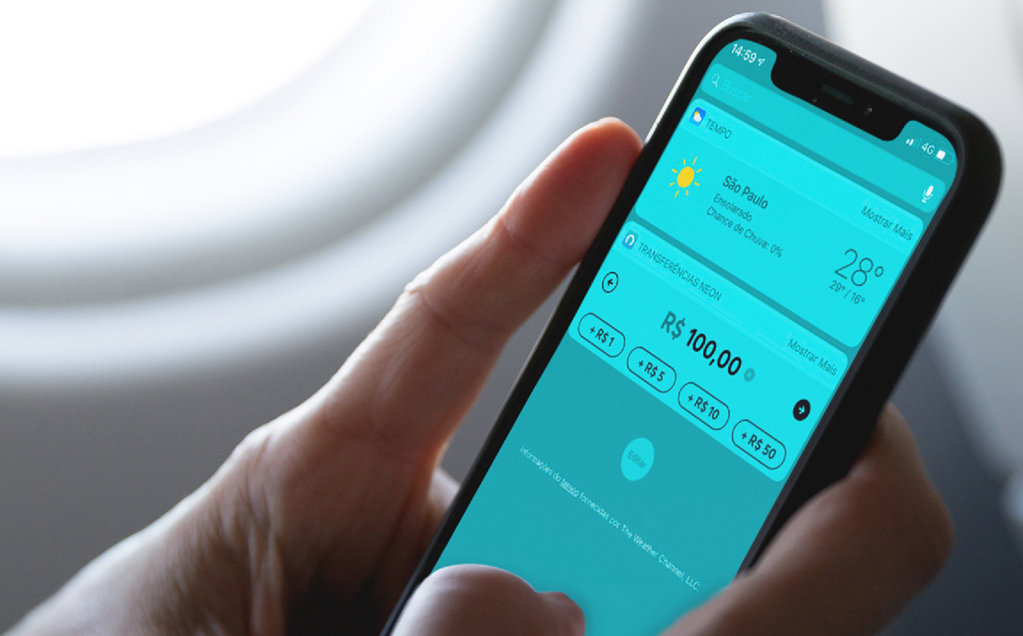 Tela do app: widget para transferência já está disponível para dispositivos com sistema iOs (Neon/Divulgação)