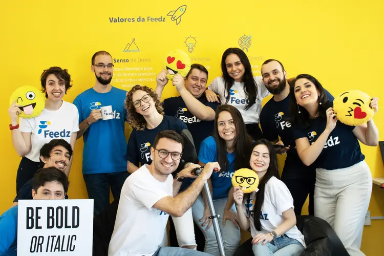 Equipe da Feedz: com um ano e três meses de negócio, a startup atende cinco mil funcionários em 60 empresas (Feedz/Divulgação)