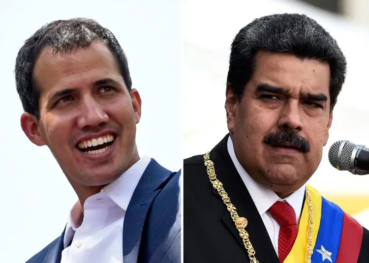 Guaidó e Maduro: Venezuela vive há seis meses entre presidente autodeclarado, Juan Guaidó, e presidente eleito, Nicolás Maduro (Alexander MARTINEZ/AFP)