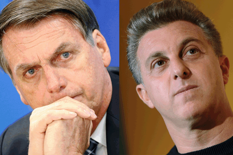 Bolsonaro e Huck: dados foram liberados pelo banco cinco dias depois de palestra na qual apresentador fez críticas ao presidente (Montagem/Exame)