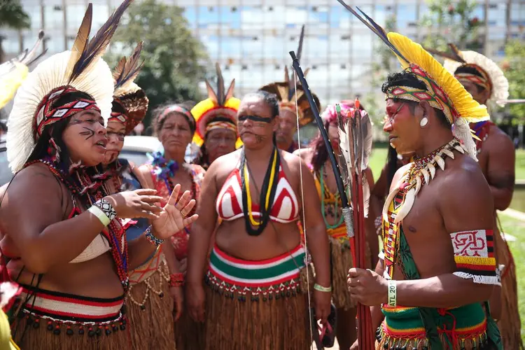 Indígenas: grupos participam  do Acampamento Terra Livre, fazem protesto na Esplanada dos Ministérios (José Cruz/Agência Brasil)