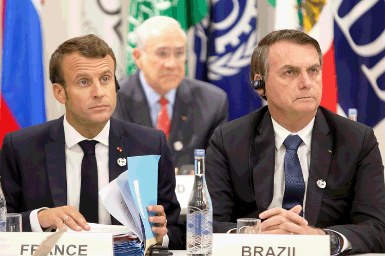 Macron e Bolsonaro: presidentes têm trocado farpas nas últimas semanas (Clauber Cleber Caetano/PR/Flickr)