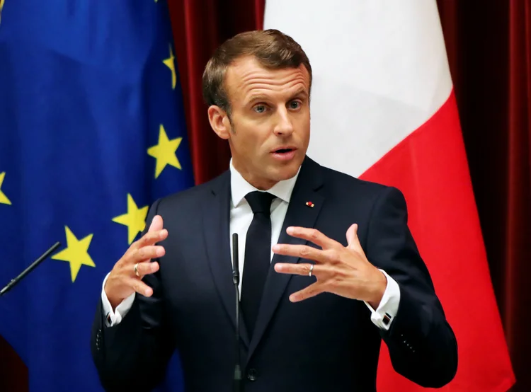 EMMANUEL MACRON:  “o presidente Bolsonaro decidiu não respeitar seus compromissos climáticos nem se comprometer com a biodiversidade” / Koji Sasahara/Pool via REUTERS (Koji Sasahara/Reuters)