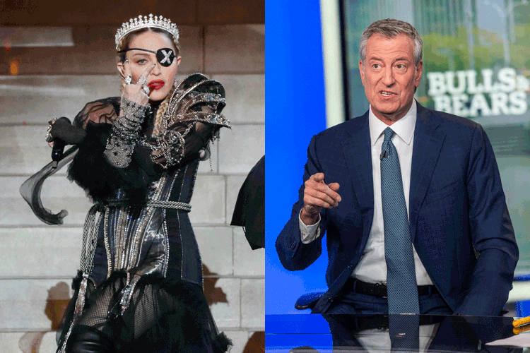 Madonna e Bill de Blasio: reação internacional (Montagem/Exame/Getty Images)