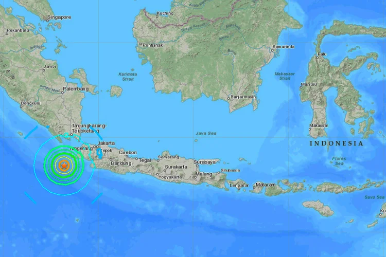 Indonésia: terremoto aconteceu no sul do estreito que separa as ilhas de Java e Sumatra (USGS/Reprodução)