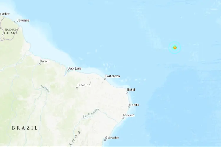 Nordeste: costa brasileira foi alvo de tremor, mas não há alerta para tsunami (USGS/Reprodução)