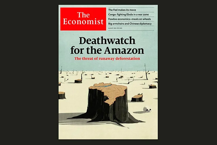 Capa da edição de agosto da The Economist: Amazônia tombada.  (The Economist/ Twitter/Reprodução)