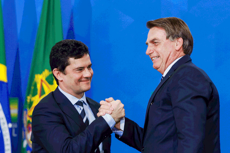 Sergio Moro e Jair Bolsonaro: "Ele estava cumprindo uma missão. Se a missão (não) fosse bem cumprida, eu também não estaria aqui." (Carolina Antunes/PR/Flickr)