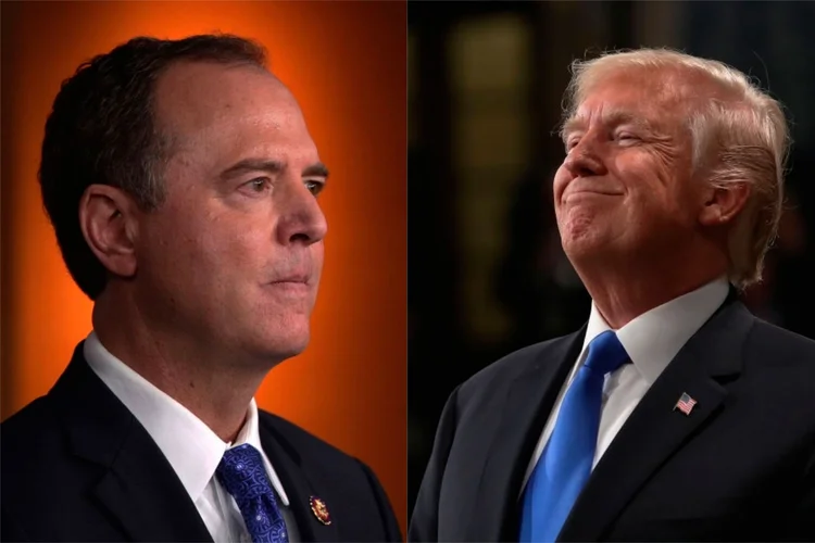 Adam Schiff e Donald Trump: congressista democrata lidera investigação contra o presidente americano, autorizada pela presidente da Câmara Nancy Pelosi ((Alex Wong/Win McNamee)/Getty Images)