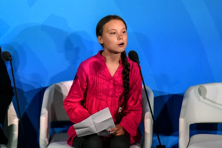 Greta Thunberg discursa durante Cúpula do Clima da ONU (Stephanie Keith/Getty Images)