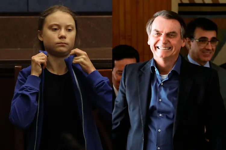 Greta e Bolsonaro: presidente chamou a ativista ambiental de "pirralha" (Getty Images/Reuters/Montagem/Exame)