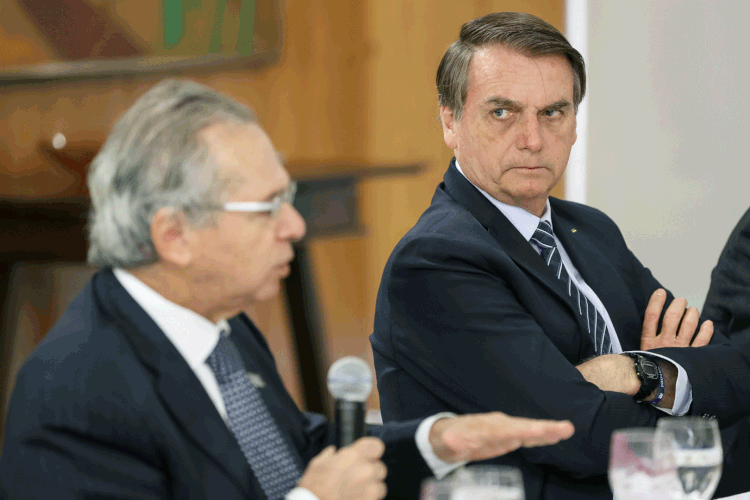 Paulo Guedes e Jair Bolsonaro: "Eu estou muito feliz com esse casamento hétero com o Paulo Guedes na questão da economia, e ele em grande parte é um dos responsáveis pelo nosso governo hoje em dia" (Marcos Corrêa/PR/Flickr)