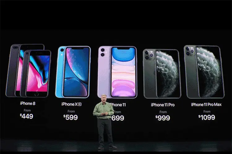APPLE: a companhia anunciou seis versões diferentes do iPhone à venda: os iPhones 8 e 8 Plus; o iPhone Xr; iPhone 11; iPhone 11 Pro e Pro Max (EXAME/Reprodução)