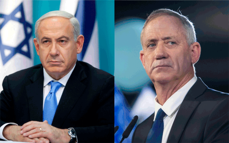 Benjamin Netanyahu e Benny Gantz: pesquisas eleitorais feitas antes da eleição mostram mais um empate (Montagem/Exame)