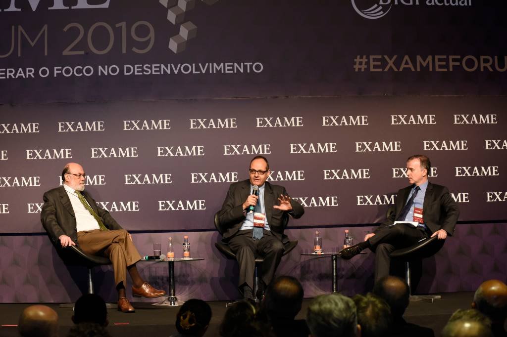 Bolivar Lamounier, Samuel Pessôa e Andre Lahoz: debate no EXAME Fórum 2019 (Germano Luders/Exame)