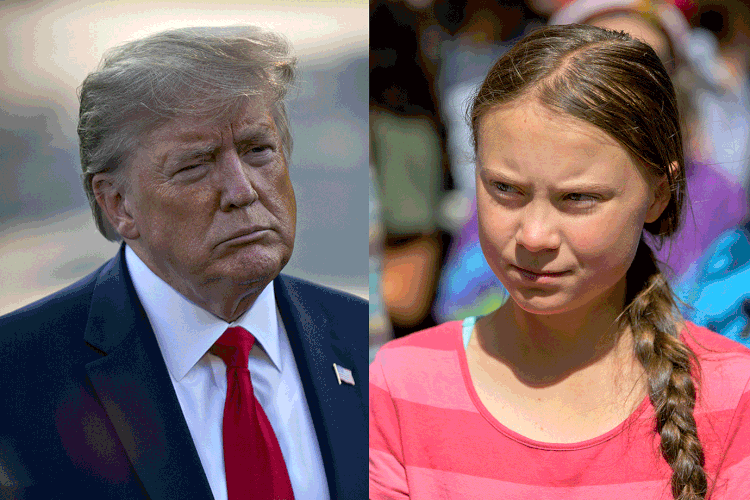 Trump e Greta Thunberg: presidente dos Estados Unidos e ativista sueca são dois dos 2.800 participantes do Fórum Econômico Mundial (Montagem/Getty Images/Bloomberg)