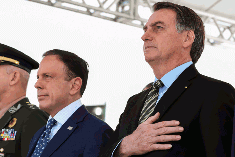 João Doria e Jair Bolsonaro: durante sua fala, Doria citou várias vezes o presidente e disse que o "estado de São Paulo não faz oposição ao Brasil" (Marcos Correa / PR/Reprodução)