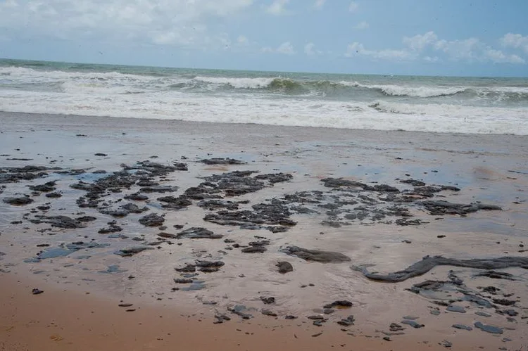 Óleo: A primeira localidade onde, segundo o relatório do Ibama, a contaminação foi comunicada, fica na Praia Bela, em Pitimbu (PB), onde os fragmentos de óleo foram avistados no dia 30 de agosto. (Adema/Governo de Sergipe/Divulgação)