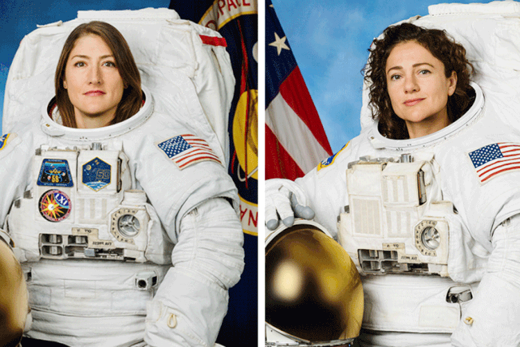 Christina Koch e Jessica Meir: nesta sexta, elas entraram para a história (NASA/Divulgação)