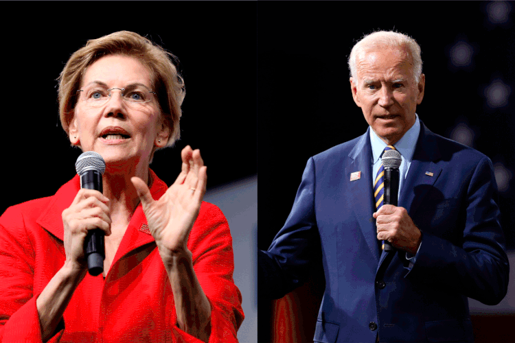 Elizabeth Warren e Joe Biden: o ex-vice-presidente é, provavelmente, o adversário de Trump nas urnas (Montagem/Exame)