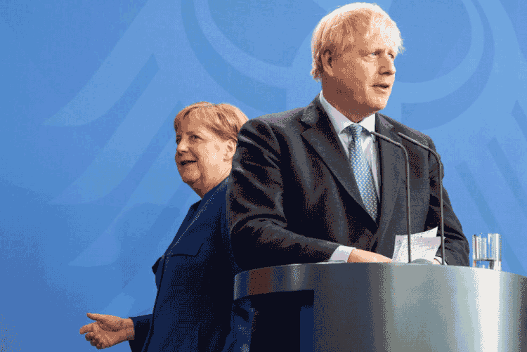 A chanceler alemã Angela Merkel e o primeiro-ministro britânico Boris Johnson: encontro nesta sexta para debater variante Delta do vírus causador da covid-19 (Omer Messinger / Freelancer/Getty Images)
