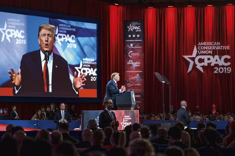 Edição 2019 da Cpac: criada para renovar a direita americana nos anos 70, a conferência virou um encontro para louvar Trump | Pete Marovich/The New York Times/Fotoarena 