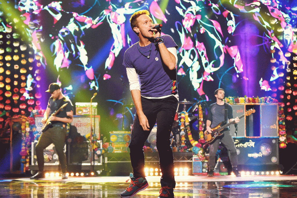 Coldplay: A banda quebrou o recorde que pertencia à dupla Sandy & Junior, ao marcar a maior quantidade de shows de uma mesma turnê no estádio (Kevin Mazur/Getty Images)