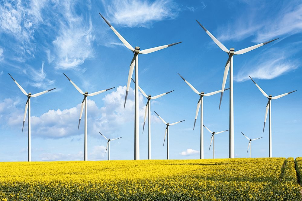 Turbinas eólicas em uma fazenda no Reino Unido: com energias renováveis e bioeconomia, o futuro pode ser mais sustentável  (Maria Wachala/Getty Images)