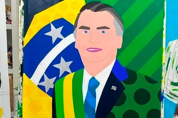 Quadro de Romero Britto: presidente Jair Bolsonaro é mais um na série de quadros do artista com políticos brasileiros (Instagram/Reprodução)