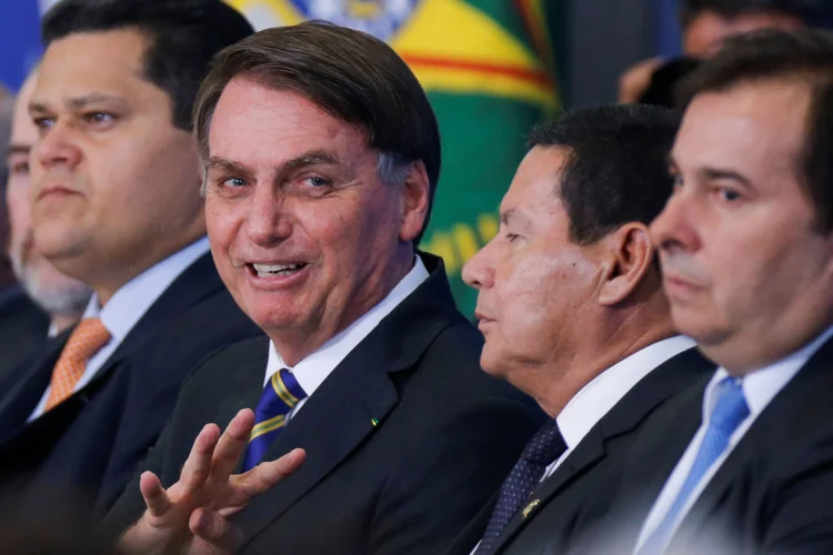 Davi Alcolumbre, Jair Bolsonaro, Hamilton Mourão e Rodrigo Maia. Fevereiro de 2020. Foto:  REUTERS/Adriano Machado (Adriano Machado/Reuters)