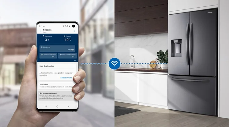 RF23F: Refrigerador da Samsung tem Wi-Fi e avisa por app quando a porta estiver aberta (Samsung/Divulgação)