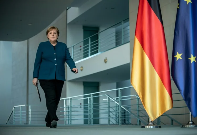 Angela Merkel: chanceler conquistou a simpatia dos compatriotas ao anunciar que entraria em quarentena depois que teve contato com um médico que apresentou resultado positivo para o novo coronavírus. (Mathieu Foulkes/AFP)