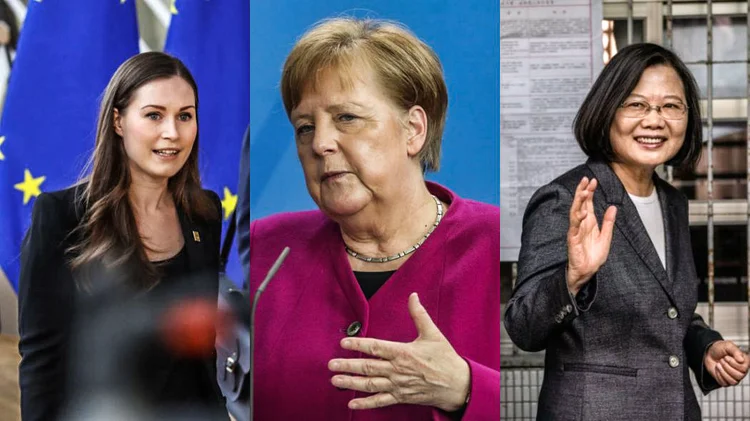 Sanna Marin, Angela Merkel e Tsai Ing-wen: líderes que têm mostrado bons números no combate à covid-19, como baixa taxa de mortalidade na Alemanha (Nicolas Economou/NurPhoto/ Adam Berry/ Carl Court/Exame)