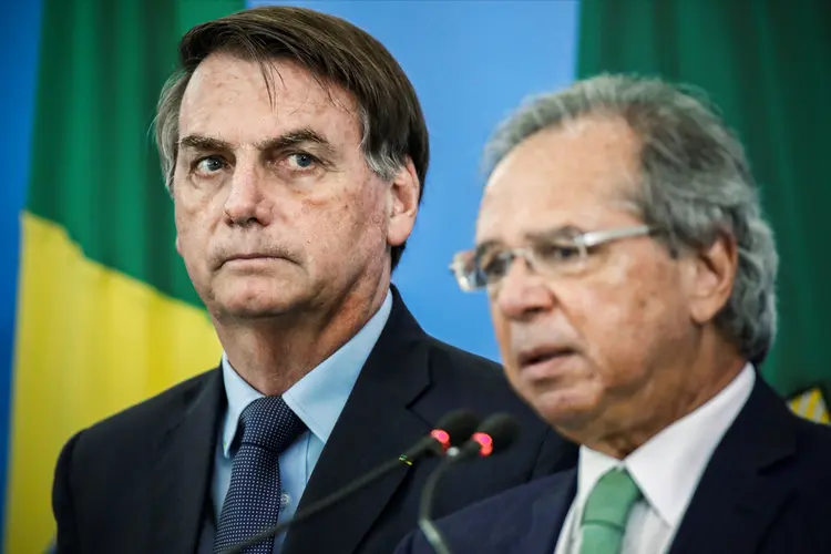 Bolsonaro  e Guedes durante entrevista coletiva em Brasília (Ueslei Marcelino/Reuters)