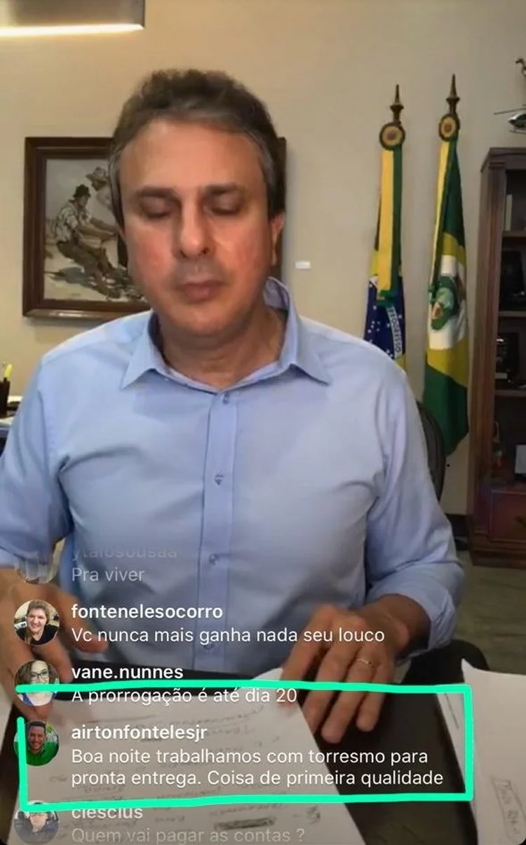 Durante live do governo do Ceará: o vendedor de torresmo e linguiças artesanais Airton Fonteles aproveitou a chance (Instagram/Reprodução)