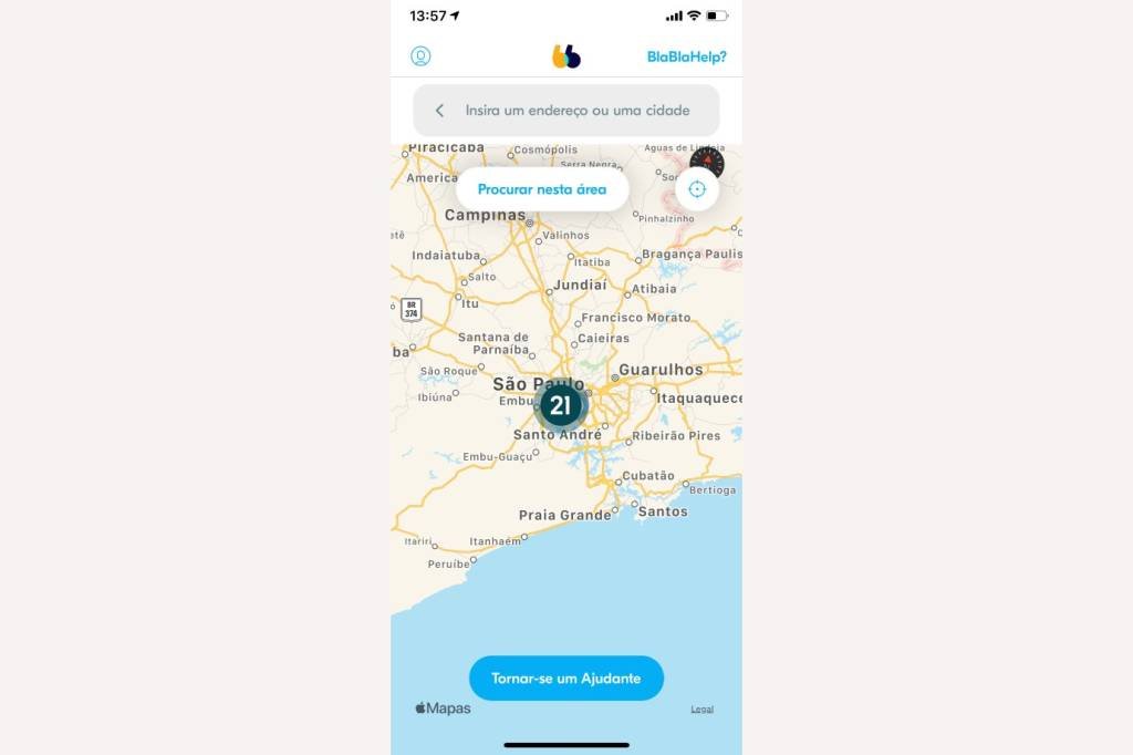 Tela do aplicativo BlaBlaHelp: a nova ferramenta permite encontrar pessoas dispostas a ajuda a fazer compras (Reprodução/EXAME)