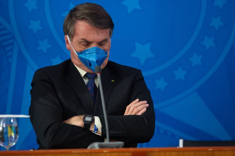 Presidente Jair Bolsonaro: Após líderes partidários serem recebidos no Palácio do Planalto durante essa semana, Bolsonaro tentará uma reaproximação com o governador de Goiás, Ronaldo Caiado (DEM) (Andressa Anholete/Getty Images)