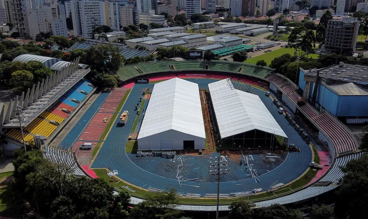 Hospital de Campanha do Complexo Esportivo do Ibirapuera: unidade deve contar com 268 leitos, sendo 240 de baixa complexidade e 28 de UTI (Miguel Schincariol/Getty Images)