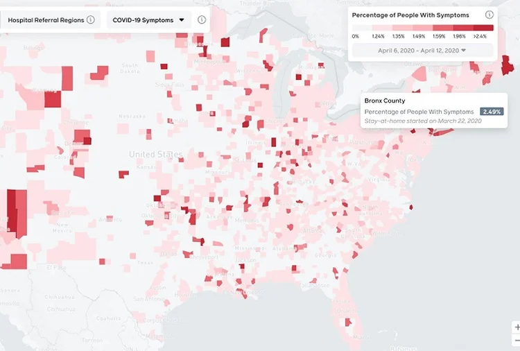 Mapa: Facebook criou um ferramenta para ajudar na identificação de novos casos da covid-19 (Facebook/Reprodução)