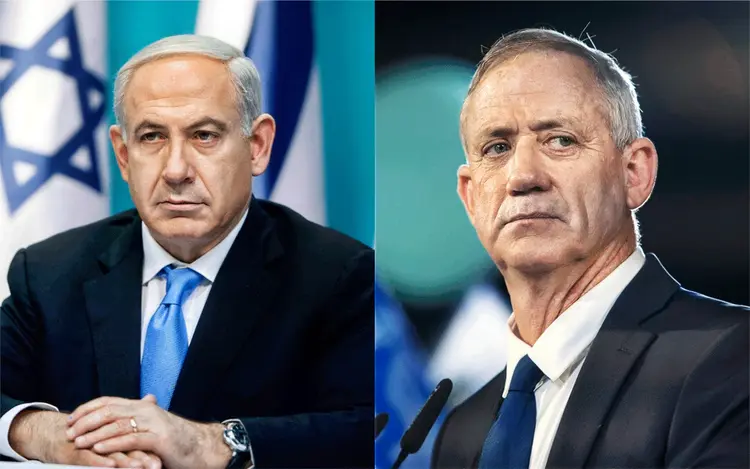 O primeiro-ministro de Israel, Benjamin Netanyahu (à esquerda) e seu rival político, Benny Gantz, fecham acordo (Montagem/Exame)