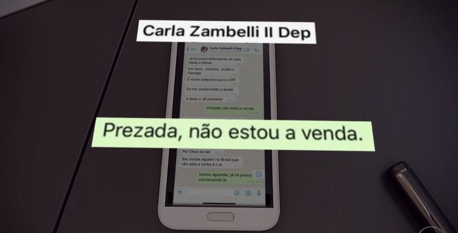 Reprodução de conversa entre Moro e a deputada Carla Zambelli (Tv Globo/Reprodução)