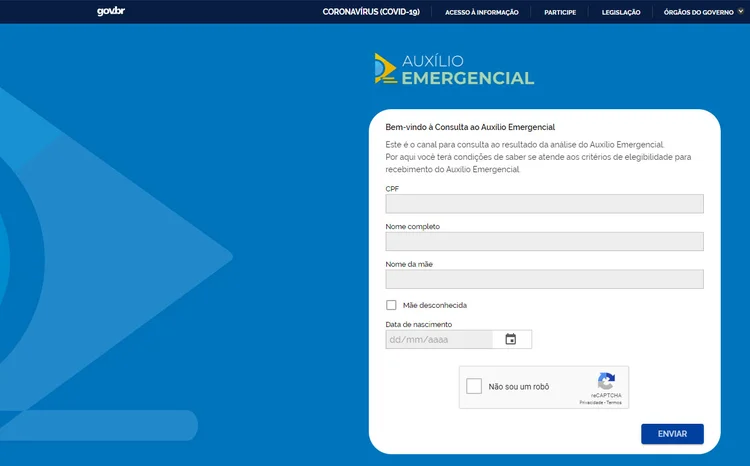 Site do auxílio emergencial: Dataprev deve concluir processamento de aprovações nesta semana (Ministério da Cidadania/Reprodução)