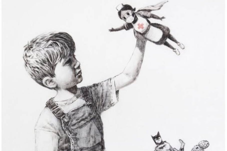 Obra de Banksy será leiloada por R$ 23 mi. Dinheiro vai para saúde dos britânicos