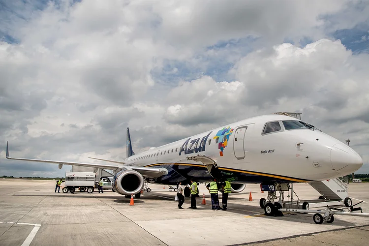 Azul: a aérea teve um declínio de 90% no tráfego de passageiros frente ao mesmo período do ano passado, com redução de 87,7% na capacidade (Paulo Fridman/Getty Images)