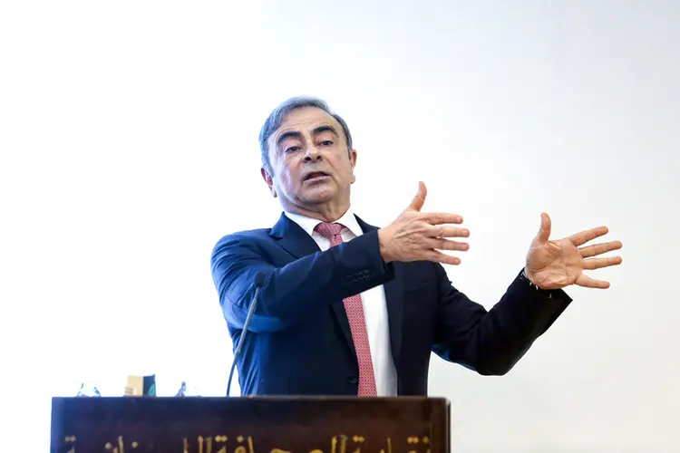 Carlos Ghosn, em coletiva de imprensa no Líbano, após fuga do Japão (Hasan Shaaban/Bloomberg/Getty Images)